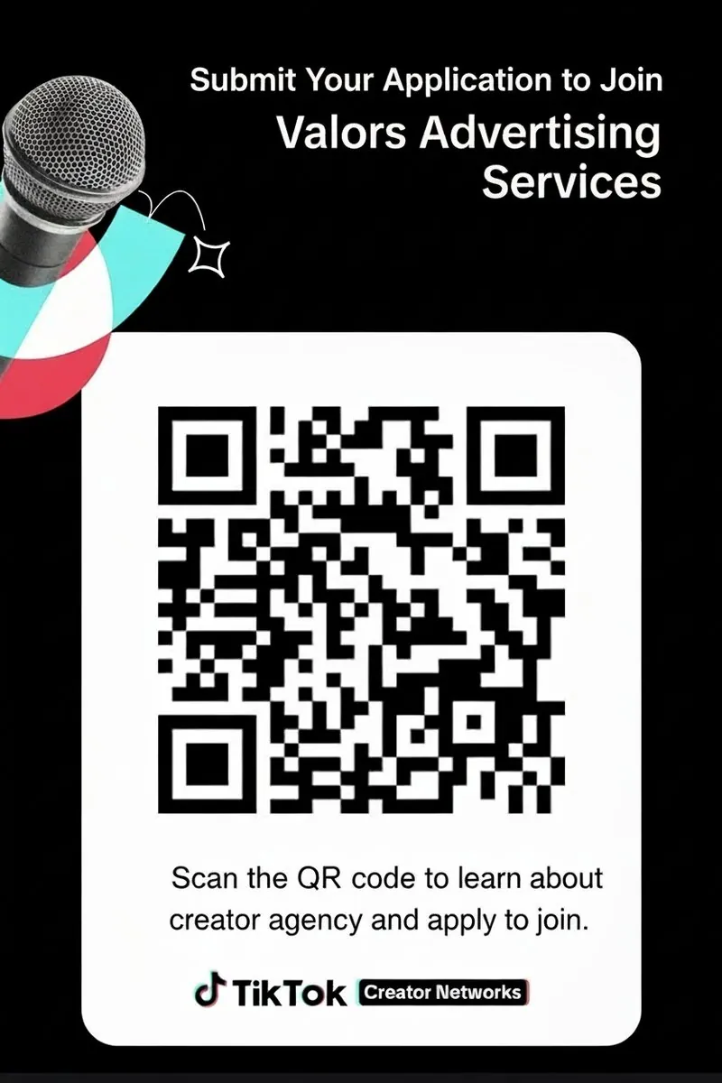 QR code that opens the Valors Media TikTok Live creator registration form